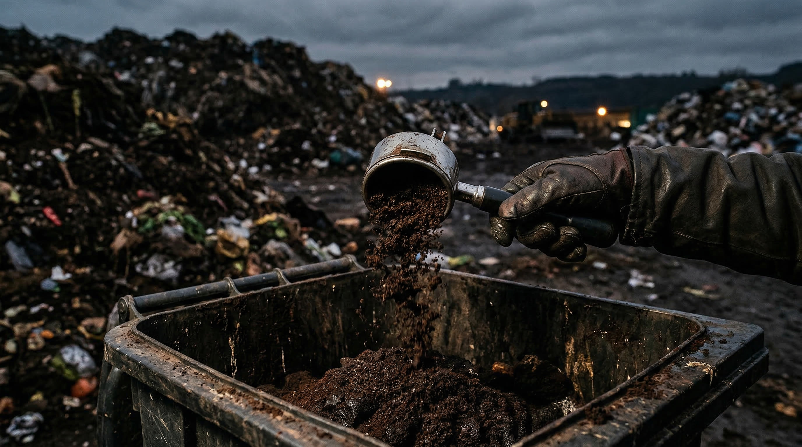 Spent coffee grounds being discarded as waste